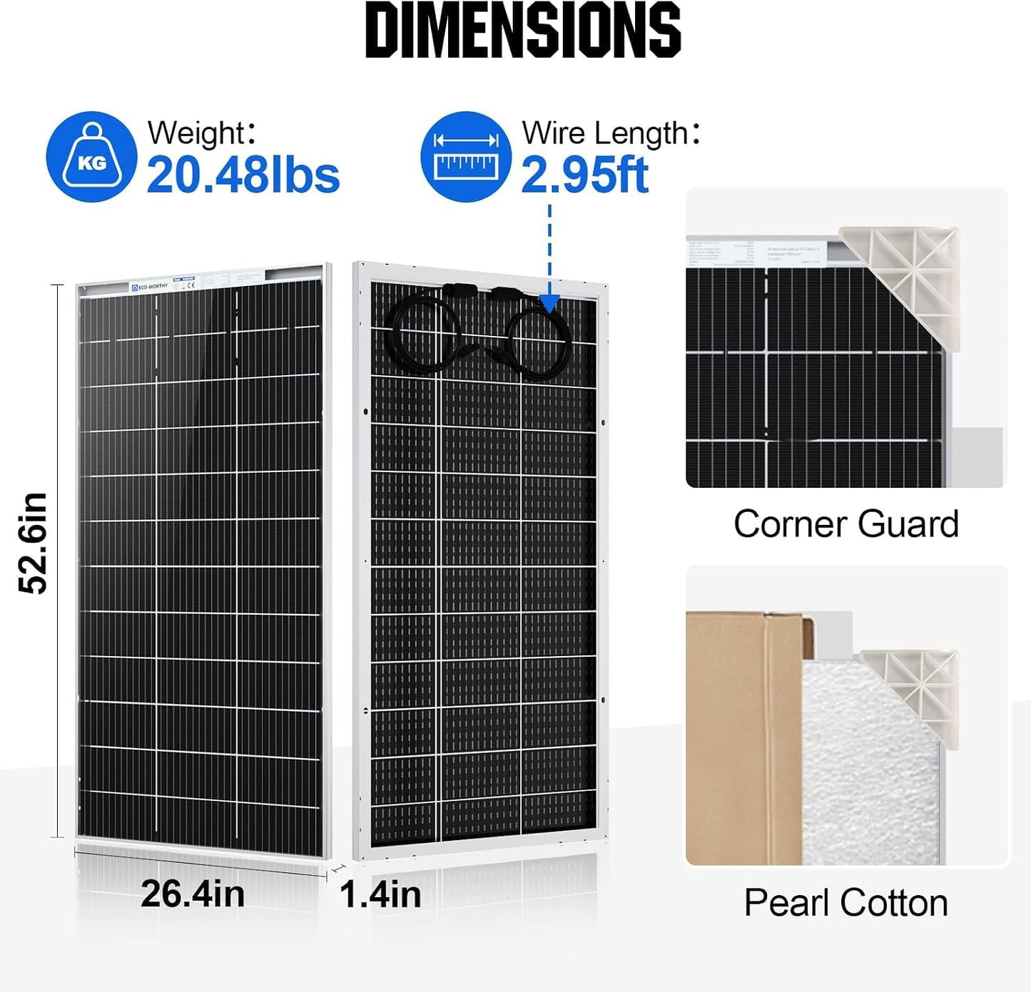 ECO-WORTHY 12V 195W Solar Panel Bifacial 12BB Monocrystalline