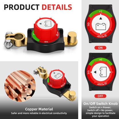 Joinfworld Battery Disconnect Switch 12V-48V Waterproof Marine Battery Cut Off Switch Master for Car Boat RV ATV UTV Vehicles