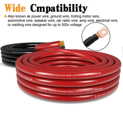1/0 Gauge Battery Cable Wire Copper Clad Aluminum CCA Amp Wiring Kit 40FT Black/Red for Automotive Power Ground,Car Audio Speaker,Truck with 250A ANL Fuse Holder Lug Terminal Heat Shrink Tube