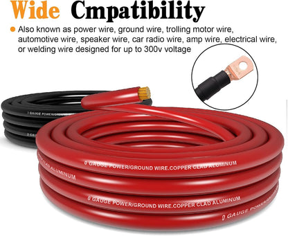 1/0 Gauge Battery Cable Wire Copper Clad Aluminum CCA Amp Wiring Kit 40FT Black/Red for Automotive Power Ground,Car Audio Speaker,Truck with 250A ANL Fuse Holder Lug Terminal Heat Shrink Tube