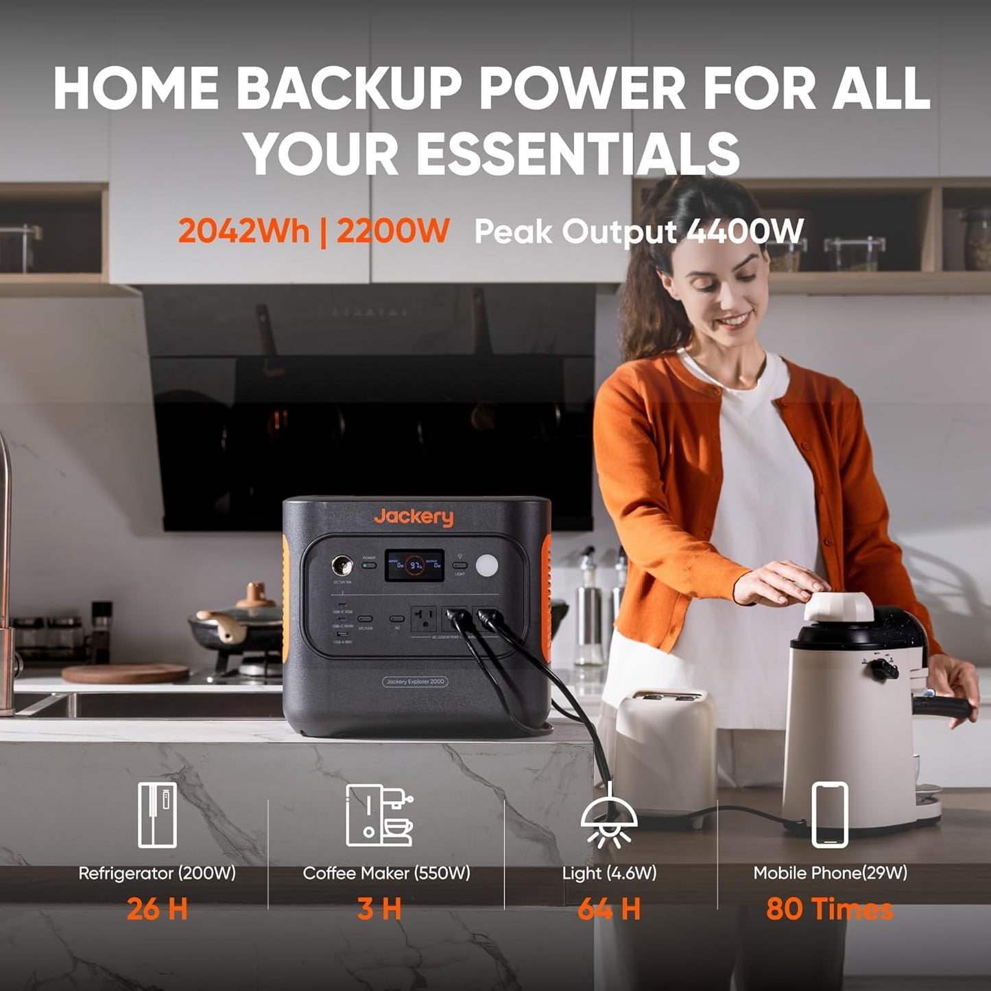 Jackery Explorer 2000 v2 LFP Power Station with AC Cable, 2042Wh