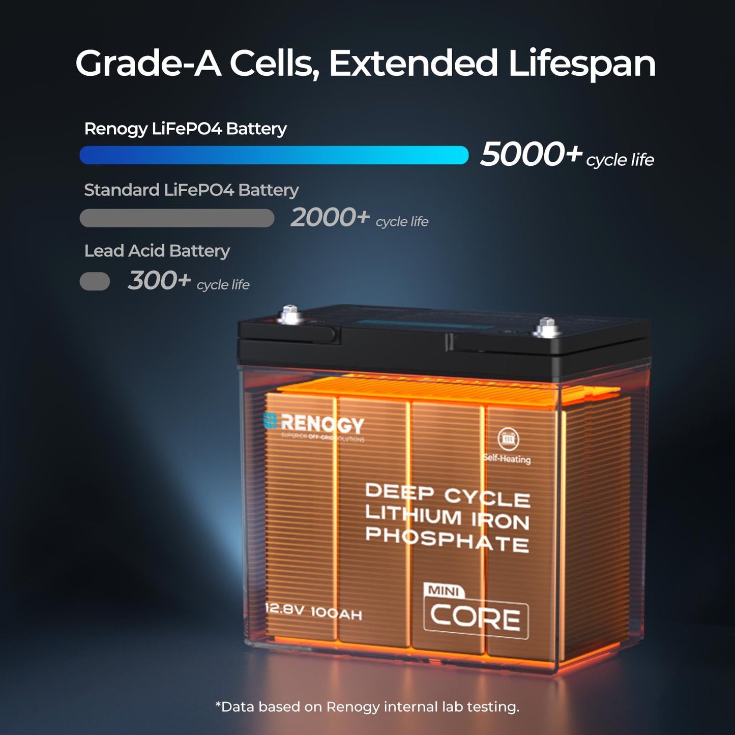 Renogy Core Mini 300Ah LiFePo4 Battery 12V Lithium Battery, Ultra-Compact