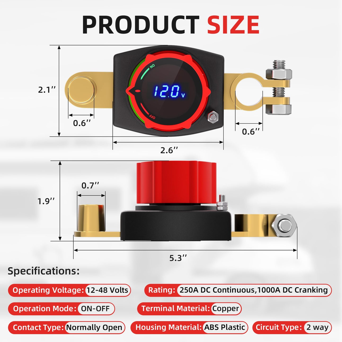 Joinfworld Battery Disconnect Switch 12V-48V Waterproof Marine Battery Cut Off Switch Master for Car Boat RV ATV UTV Vehicles