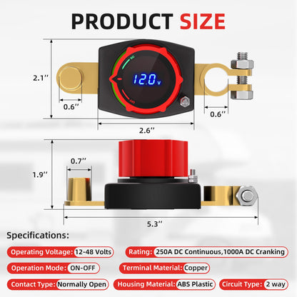 Joinfworld Battery Disconnect Switch 12V-48V Waterproof Marine Battery Cut Off Switch Master for Car Boat RV ATV UTV Vehicles