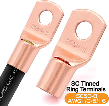 40FT 1/0 Battery Cable CCA,0 Gauge Wire with lugs for Amp,Winch,Automotive