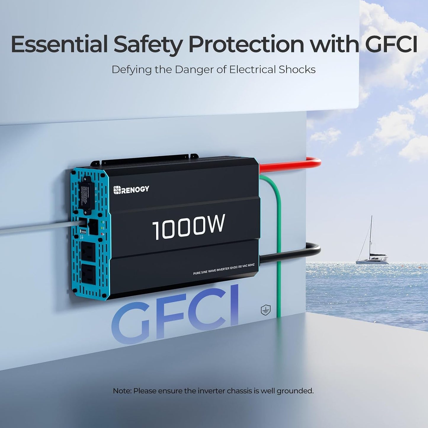 Renogy 1000W Pure Sine Wave Inverter 12V to 110V Over 90% Efficiency