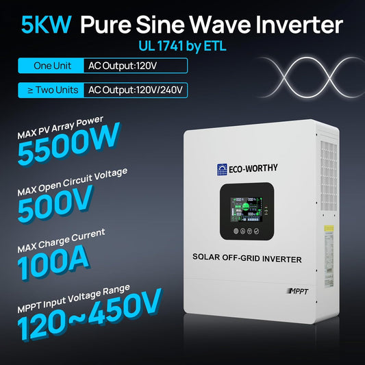 ECO-WORTHY UL1741 5000W 48V Solar Inverter, Converts 48V DC to 120V AC