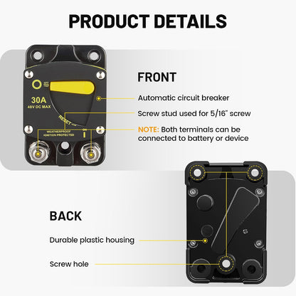 RED WOLF BS6050 50A Amp Circuit Breaker W/Manual Reset Switch DC 12-48V for Car Audio RV Marine Boat Truck Trolling Motors Stereo Audio Electronic Battery Solar System Waterproof