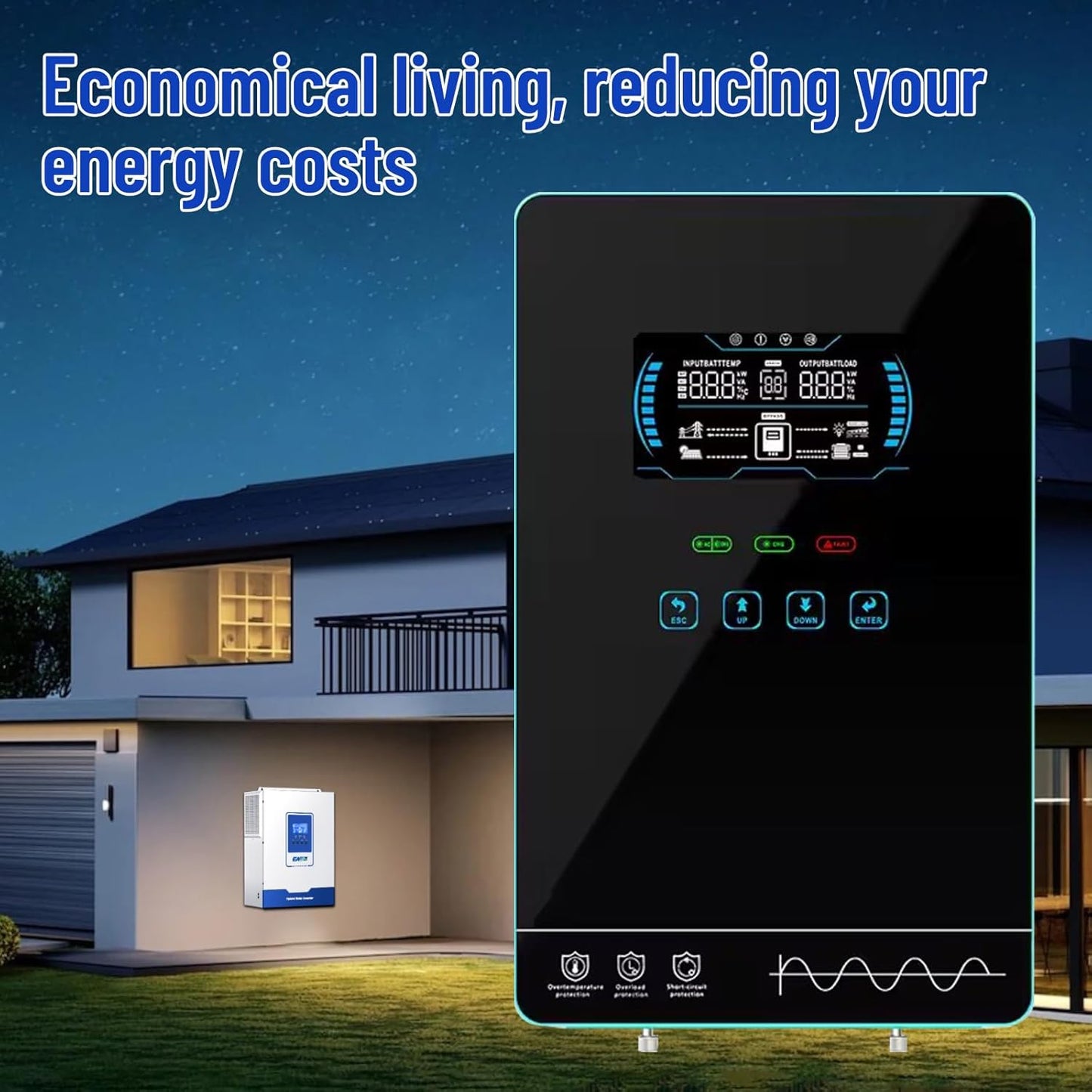 POWLAND 4000W Hybrid Solar Inverter | 140A MPPT Controller & LCD Display | 24V to 120V Pure Sine Wave for Home, RV, Off-Grid | Supports Battery-Less or AGM/Lithium Batteries