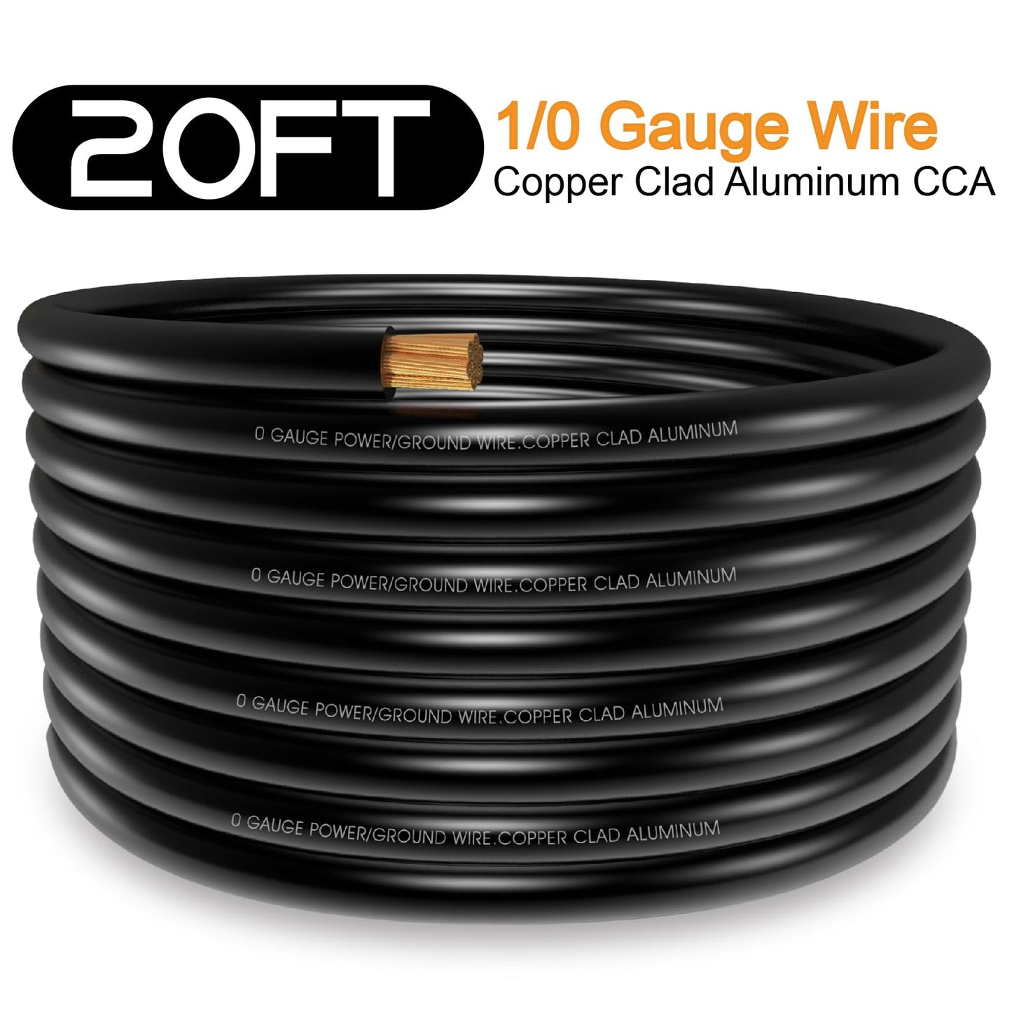 40FT 1/0 Battery Cable CCA,0 Gauge Wire with lugs for Amp,Winch,Automotive