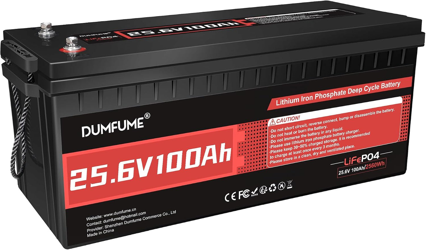 24V 100Ah Lithium LiFePO4 Battery Built-in 100A BMS Up to 15000 Cycles