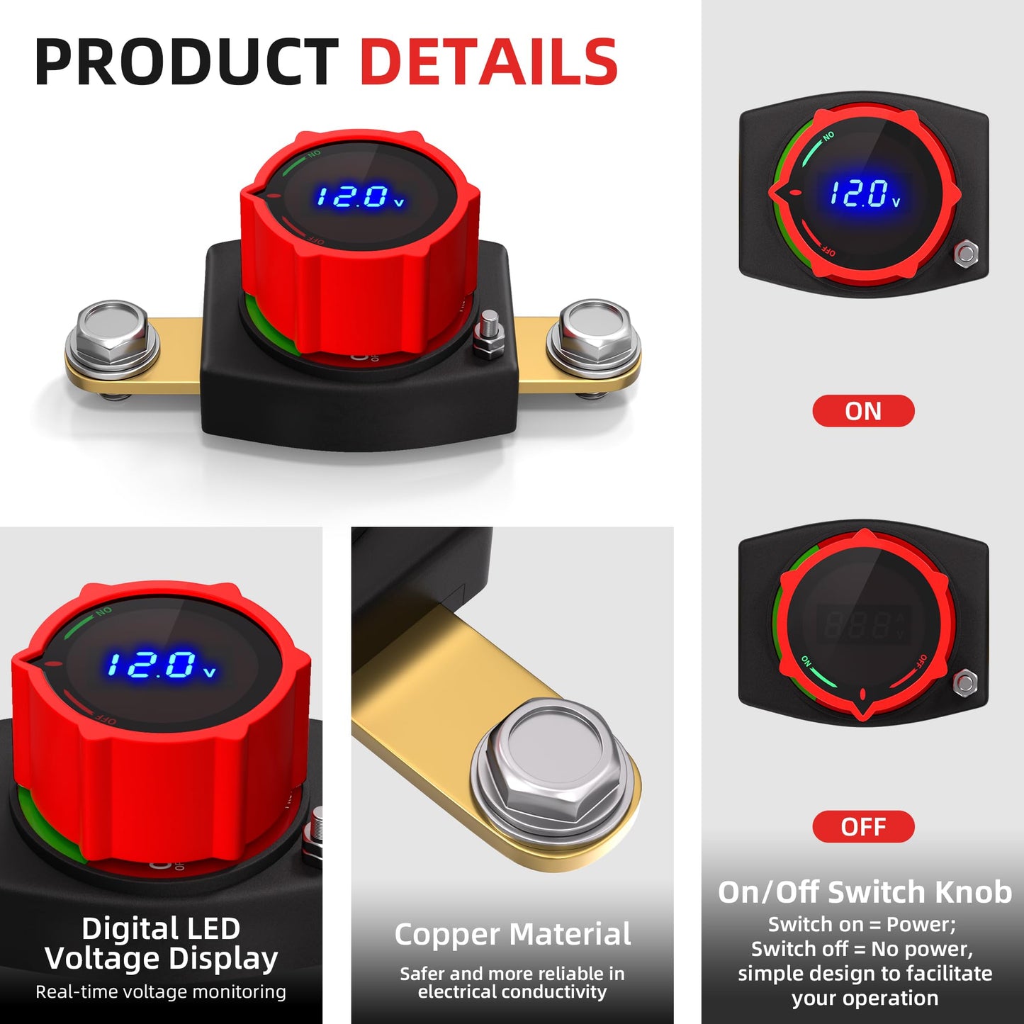 Joinfworld Battery Disconnect Switch 12V-48V Waterproof Marine Battery Cut Off Switch Master for Car Boat RV ATV UTV Vehicles