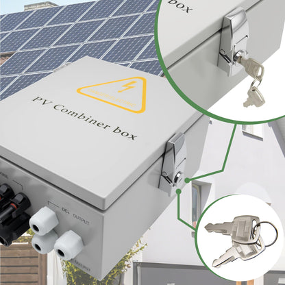 4 String Solar Combiner Box, IP65 Waterproof for On/Off Grid System, With Lightning Arrester, 15A Rated Current Fuse & 63A Circuit Breaker, Plastic Box