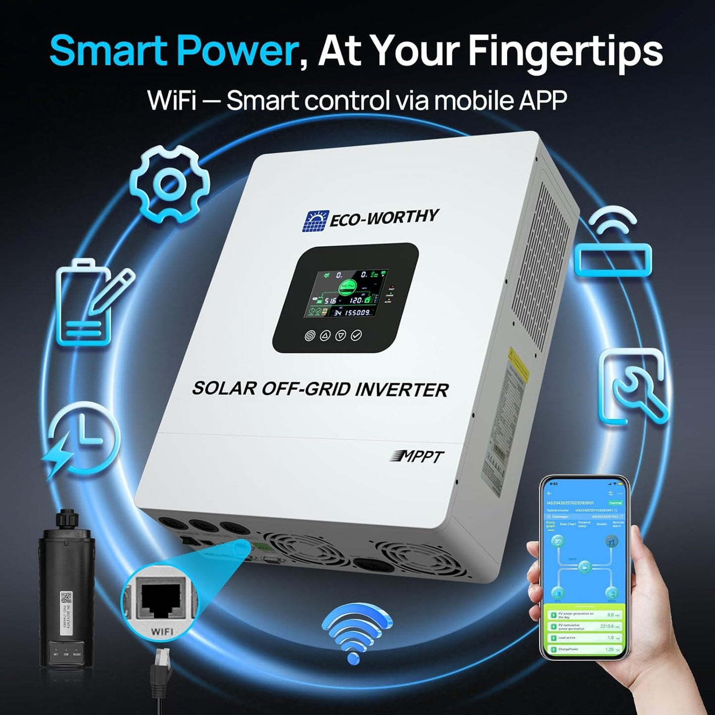 ECO-WORTHY UL1741 5000W 48V Solar Inverter, Converts 48V DC to 120V AC