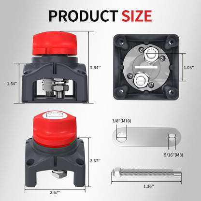 Joinfworld Battery Disconnect Switch 12V-48V Waterproof Marine Battery Cut Off Switch Master for Car Boat RV ATV UTV Vehicles