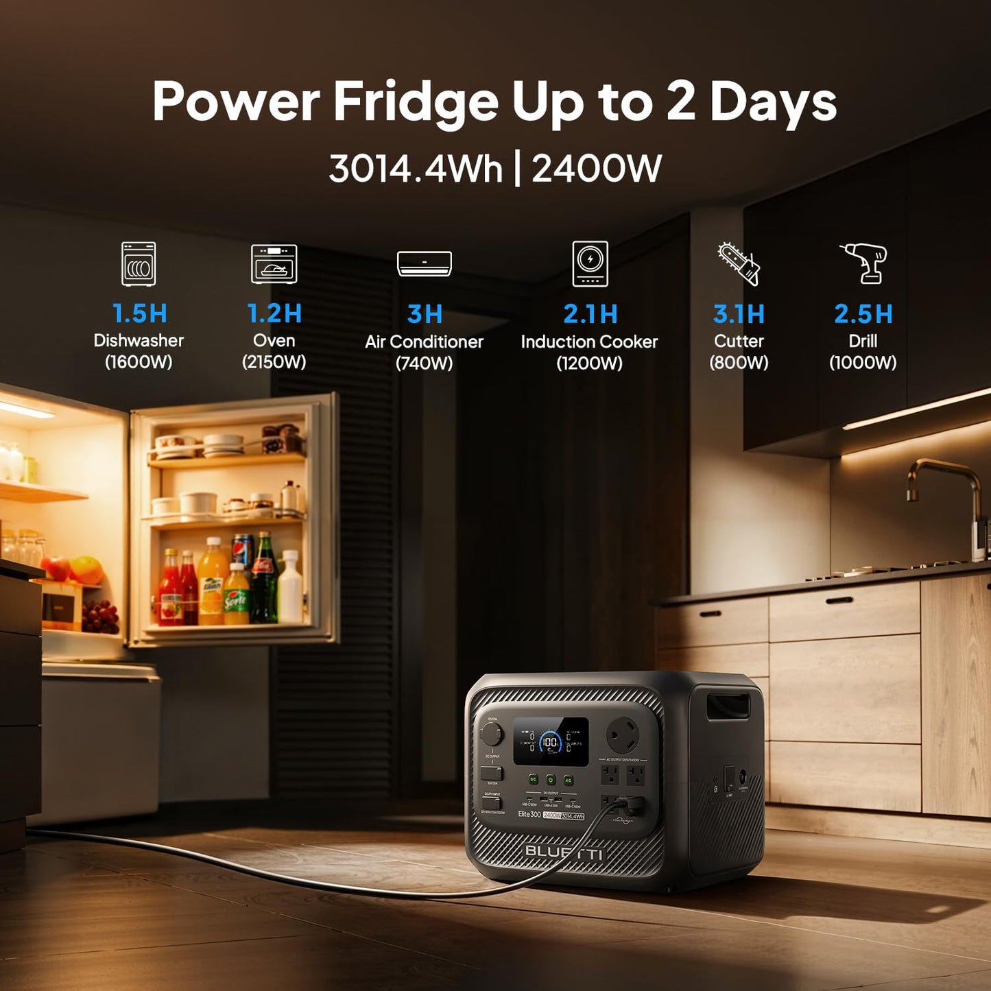 BLUETTI Elite 300 Portable Power Station with AC Cable 3014.4Wh 2400W LFP