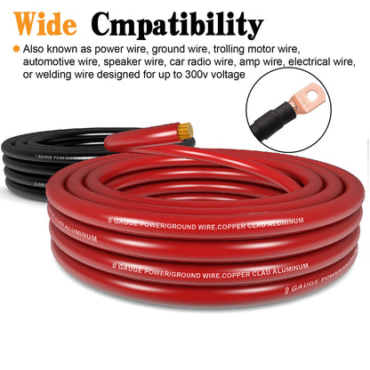 1/0 Gauge Battery Cable Wire Copper Clad Aluminum CCA Amp Wiring Kit 40FT Black/Red for Automotive Power Ground,Car Audio Speaker,Truck with 250A ANL Fuse Holder Lug Terminal Heat Shrink Tube