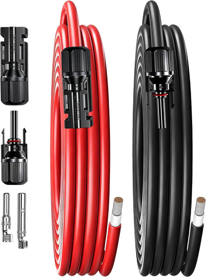 IZTOSS 10 Feet 10AWG Solar Extension Cable with Female and Male Connector with Extra Free Pair of Connectors Solar Panel Adaptor Kit Tool(1 Pair 10 Feet Black + 10 Feet Red)