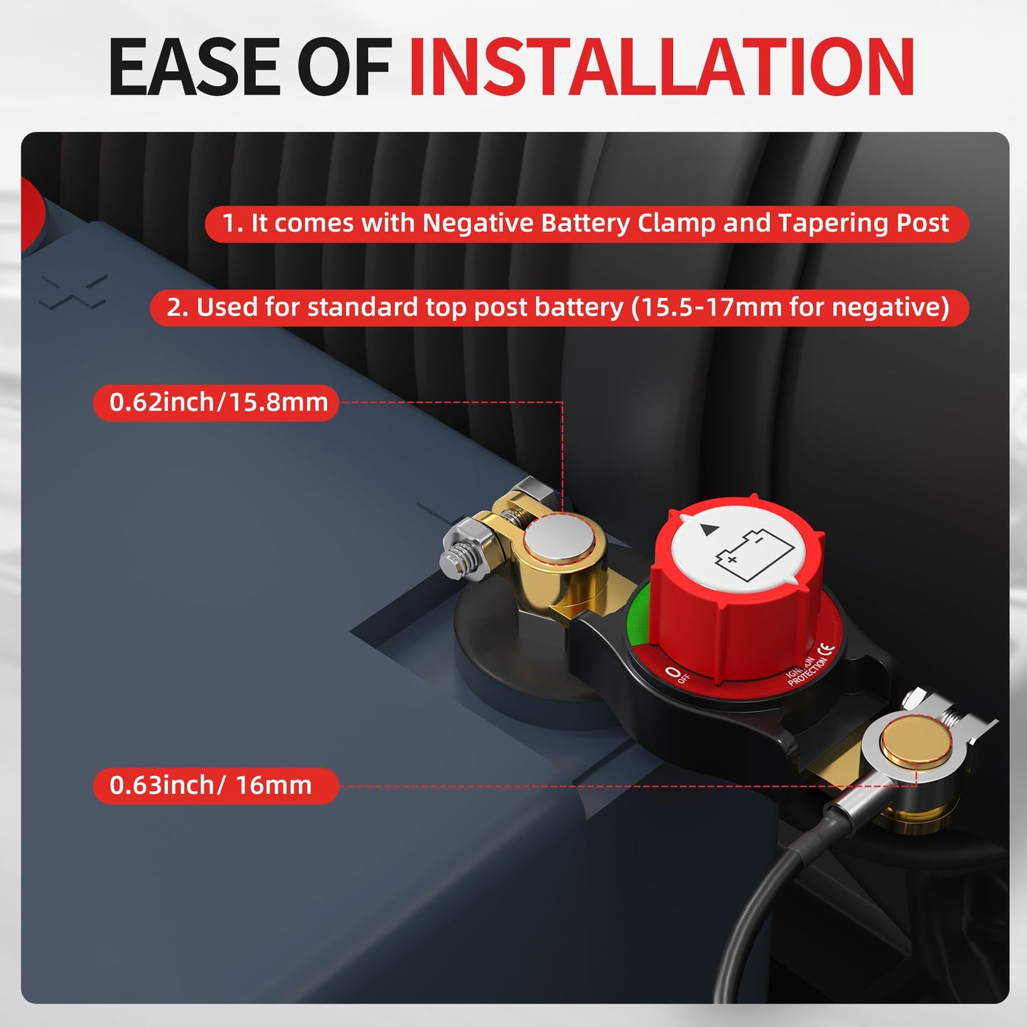 Joinfworld Battery Disconnect Switch 12V-48V Waterproof Marine Battery Cut Off Switch Master for Car Boat RV ATV UTV Vehicles