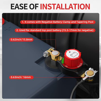 Joinfworld Battery Disconnect Switch 12V-48V Waterproof Marine Battery Cut Off Switch Master for Car Boat RV ATV UTV Vehicles