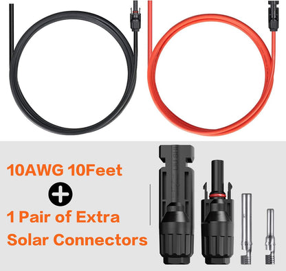 IZTOSS 10 Feet 10AWG Solar Extension Cable with Female and Male Connector with Extra Free Pair of Connectors Solar Panel Adaptor Kit Tool(1 Pair 10 Feet Black + 10 Feet Red)