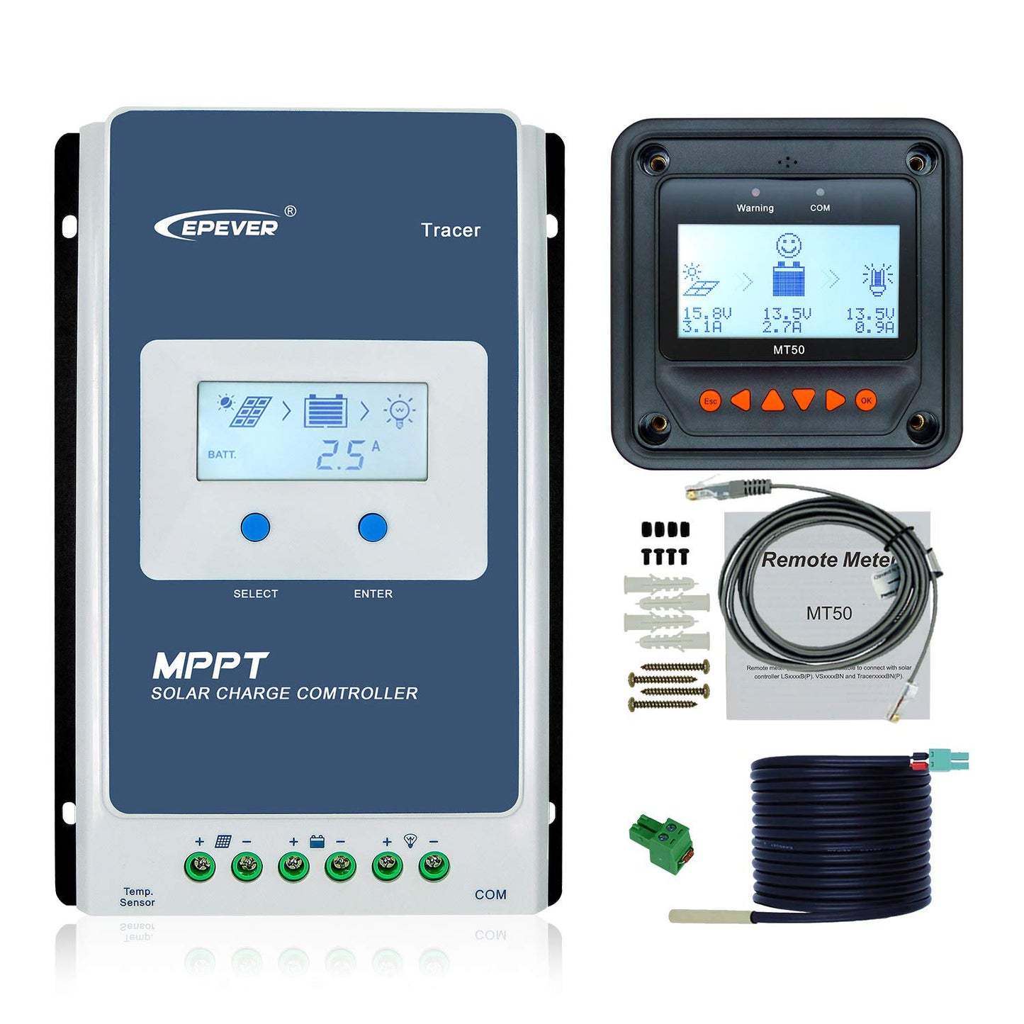 EPEVER MPPT Solar Charge Controller 40A Kit Tracer4210AN-G3 + MT52 + RTS