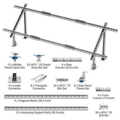 VEVOR Solar Panel Mounting Brackets, 30°-60° Adjustable Multi-Pieces Solar Panel Brackets for 1-4PCS, Carbon Steel Ground Mount Stand for Farms, RVs, Boats, Off-Grid System