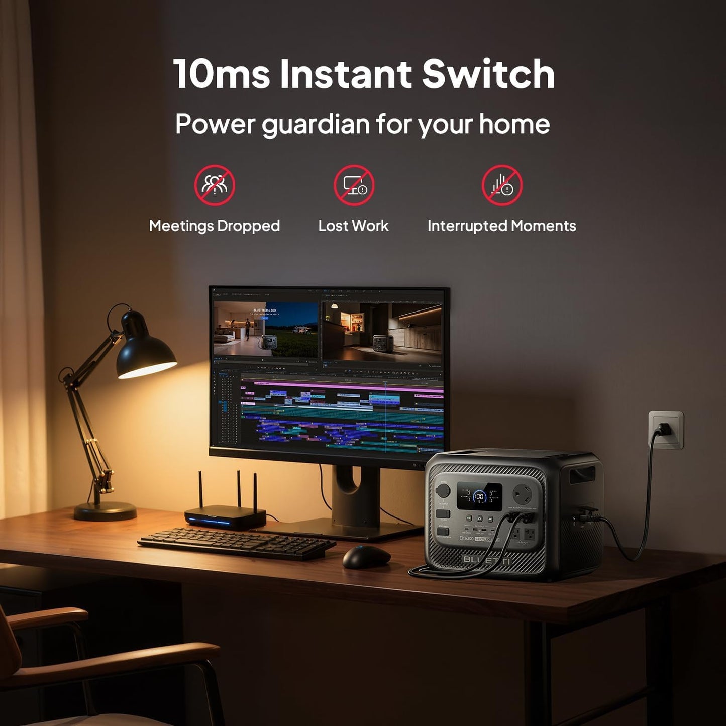 BLUETTI Elite 300 Portable Power Station with AC Cable 3014.4Wh 2400W LFP