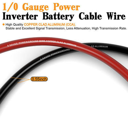 1/0 Gauge Battery Cable Wire Copper Clad Aluminum CCA Amp Wiring Kit 40FT Black/Red for Automotive Power Ground,Car Audio Speaker,Truck with 250A ANL Fuse Holder Lug Terminal Heat Shrink Tube