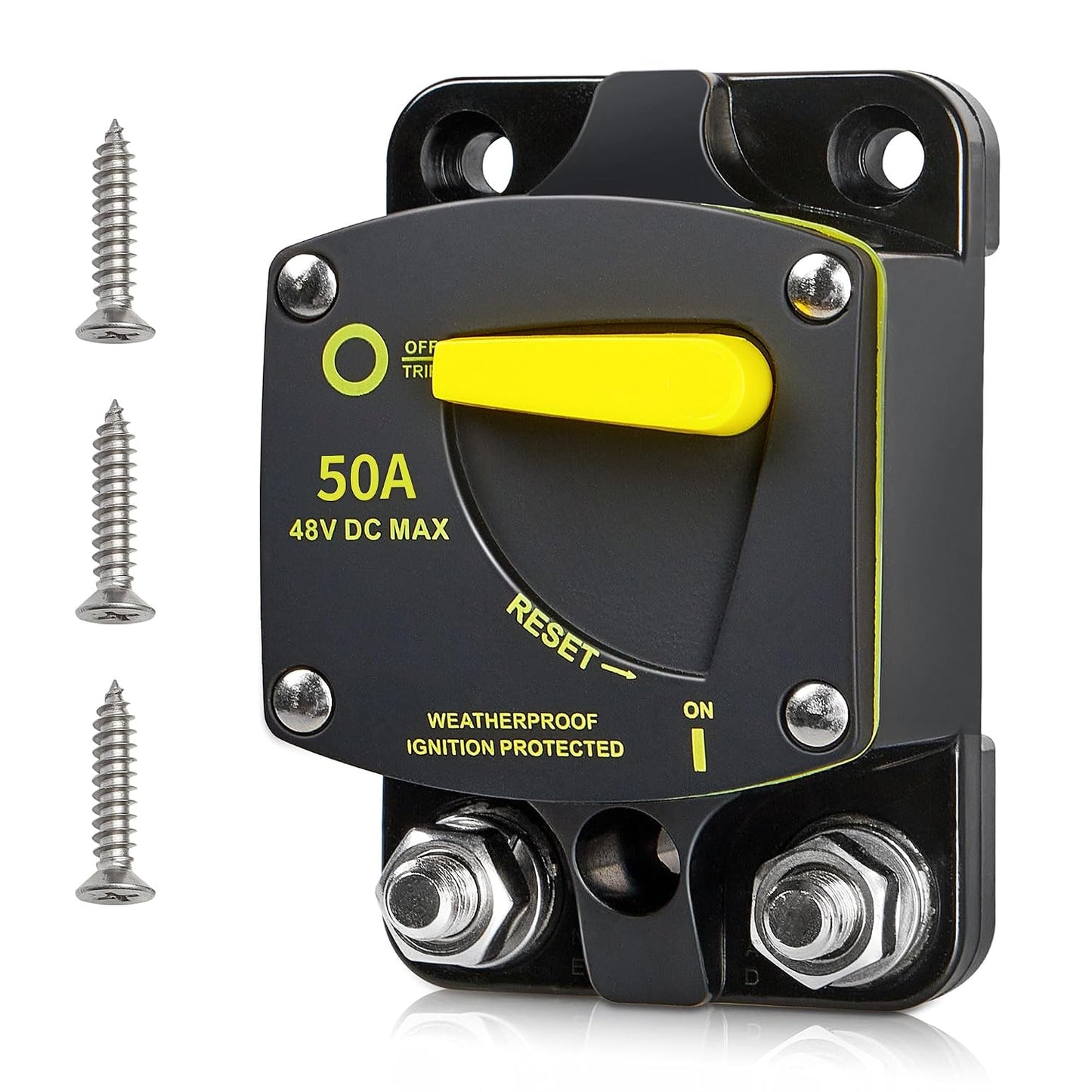 RED WOLF BS6050 50A Amp Circuit Breaker W/Manual Reset Switch DC 12-48V for Car Audio RV Marine Boat Truck Trolling Motors Stereo Audio Electronic Battery Solar System Waterproof