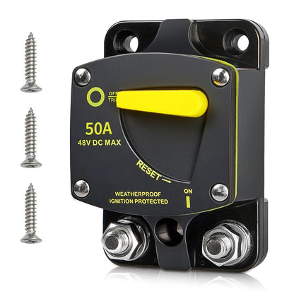RED WOLF BS6050 50A Amp Circuit Breaker W/Manual Reset Switch DC 12-48V for Car Audio RV Marine Boat Truck Trolling Motors Stereo Audio Electronic Battery Solar System Waterproof