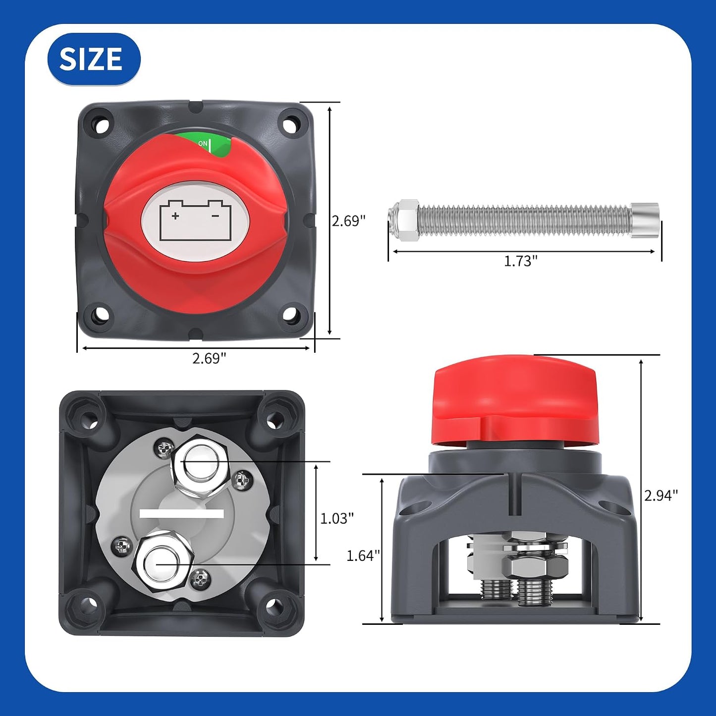 Joinfworld Battery Disconnect Switch 12V-48V Waterproof Marine Battery Cut Off Switch Master for Car Boat RV ATV UTV Vehicles
