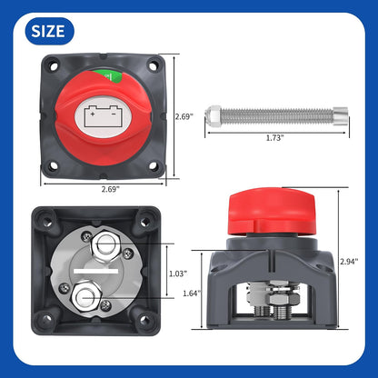 Joinfworld Battery Disconnect Switch 12V-48V Waterproof Marine Battery Cut Off Switch Master for Car Boat RV ATV UTV Vehicles