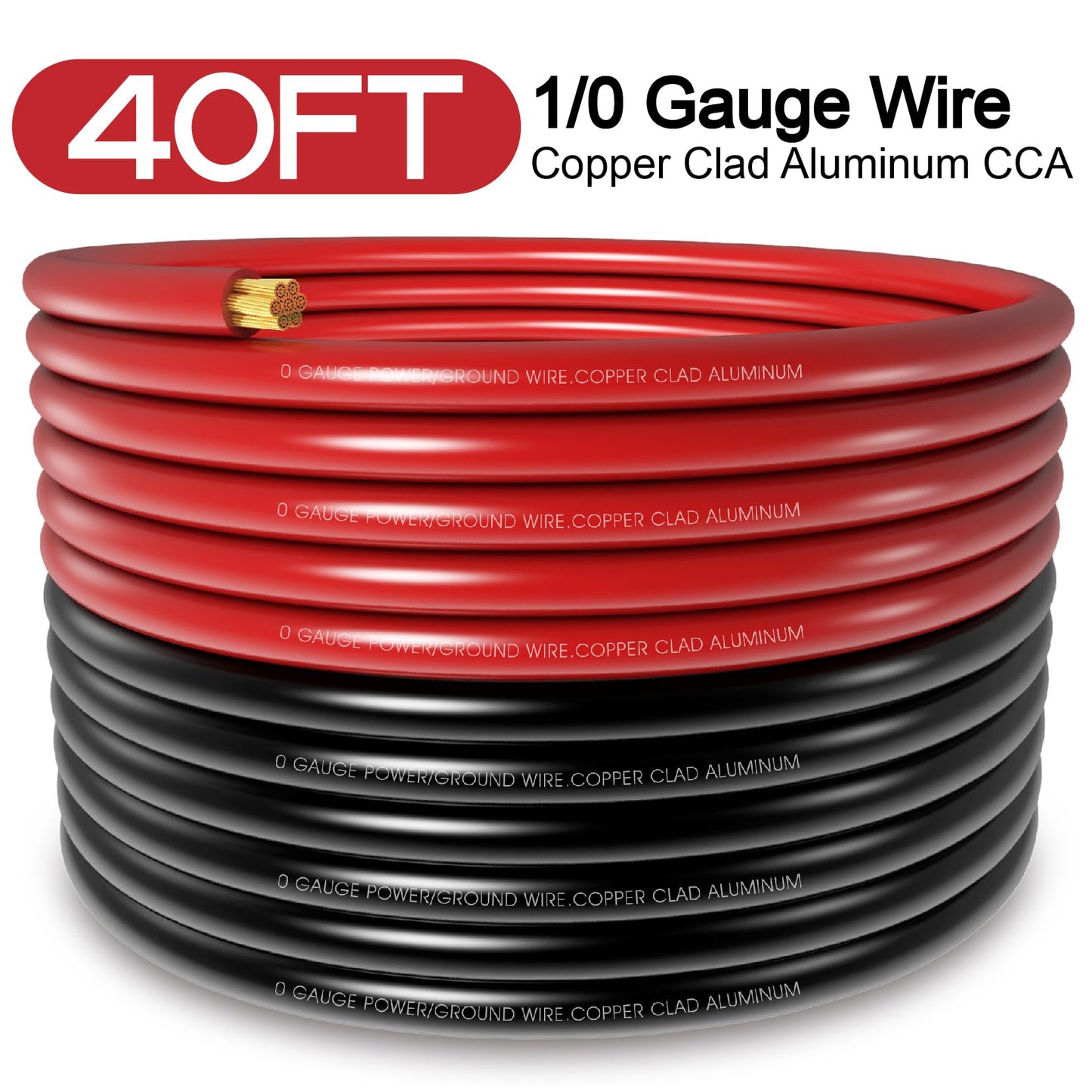 40FT 1/0 Battery Cable CCA,0 Gauge Wire with lugs for Amp,Winch,Automotive