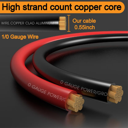 40FT 1/0 Battery Cable CCA,0 Gauge Wire with lugs for Amp,Winch,Automotive