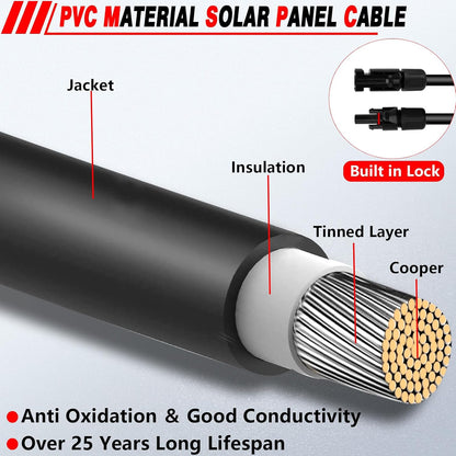 40 Feet 10AWG Solar Extension Cable with Female and Male Connector with Storage Bag Weatherproof Cable Kit for RV Camper Ferry (40FT Red + 40FT Black 10AWG)