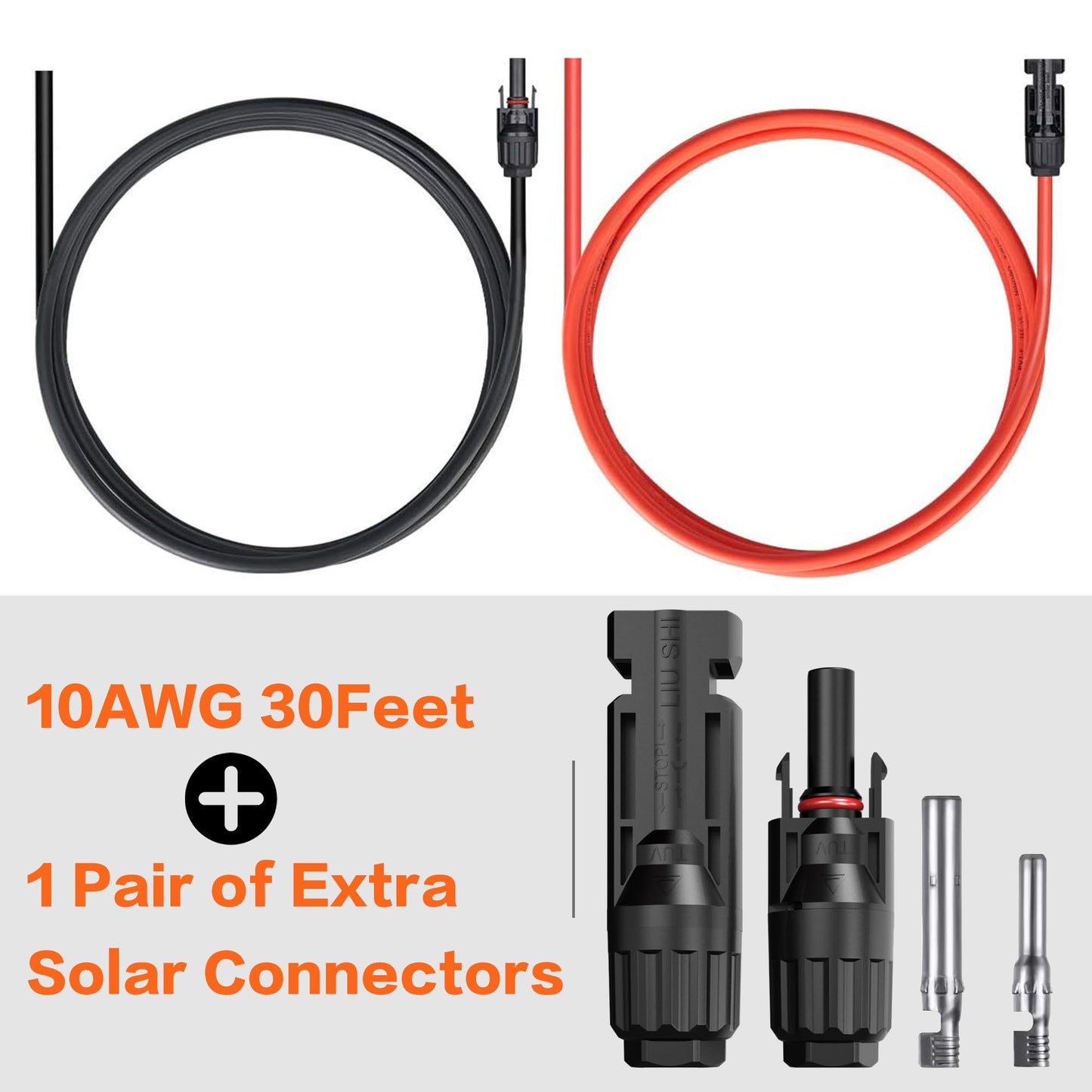 IZTOSS 10 Feet 10AWG Solar Extension Cable with Female and Male Connector with Extra Free Pair of Connectors Solar Panel Adaptor Kit Tool(1 Pair 10 Feet Black + 10 Feet Red)