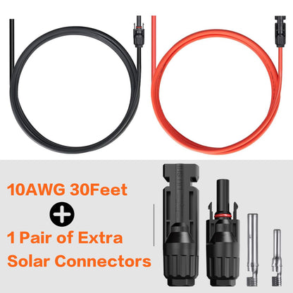 IZTOSS 10 Feet 10AWG Solar Extension Cable with Female and Male Connector with Extra Free Pair of Connectors Solar Panel Adaptor Kit Tool(1 Pair 10 Feet Black + 10 Feet Red)