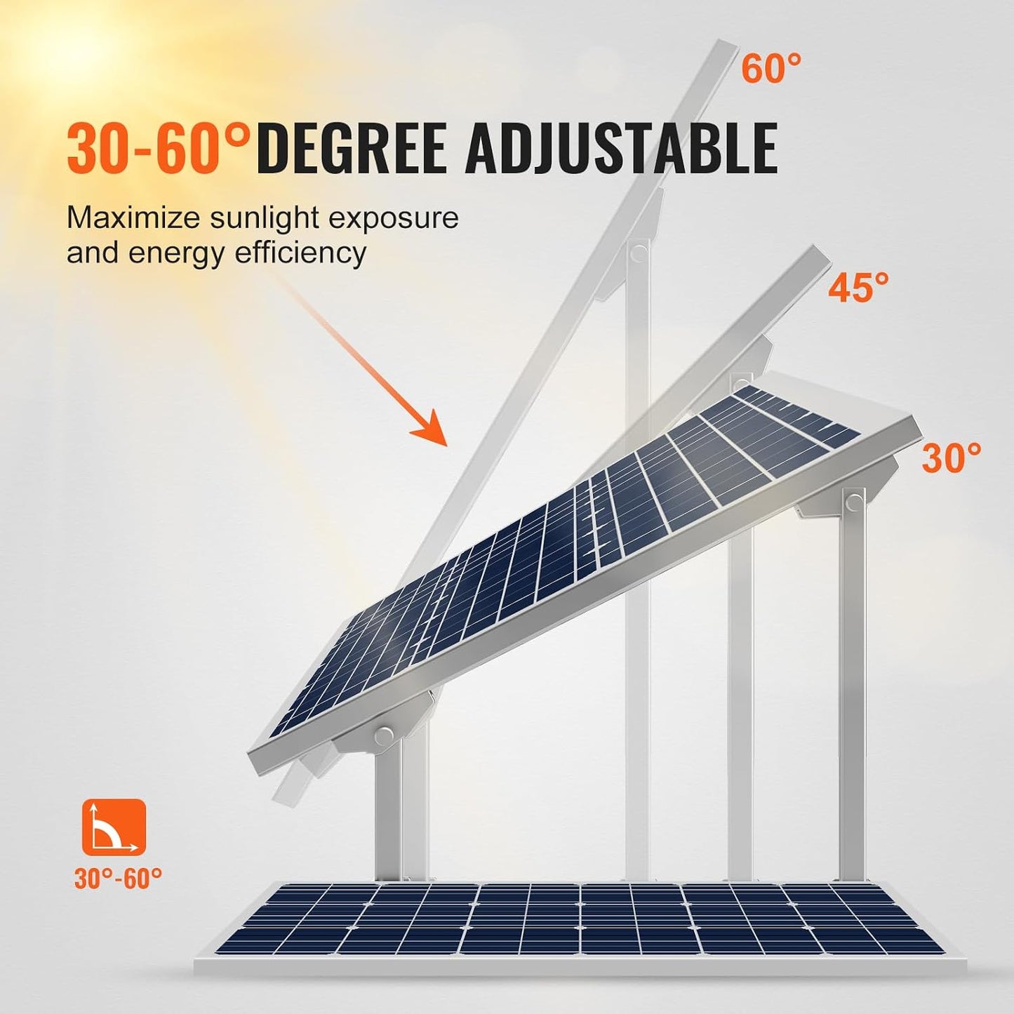 VEVOR Solar Panel Mounting Brackets, 30°-60° Adjustable Multi-Pieces Solar Panel Brackets for 1-4PCS, Carbon Steel Ground Mount Stand for Farms, RVs, Boats, Off-Grid System