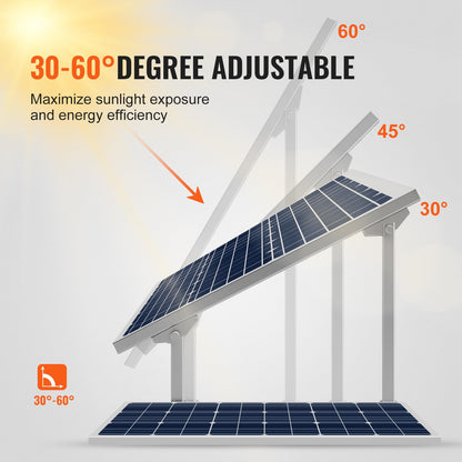 VEVOR Solar Panel Mounting Brackets, 30°-60° Adjustable Multi-Pieces Solar Panel Brackets for 1-4PCS, Carbon Steel Ground Mount Stand for Farms, RVs, Boats, Off-Grid System