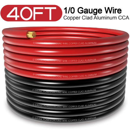 40FT 1/0 Battery Cable CCA,0 Gauge Wire with lugs for Amp,Winch,Automotive