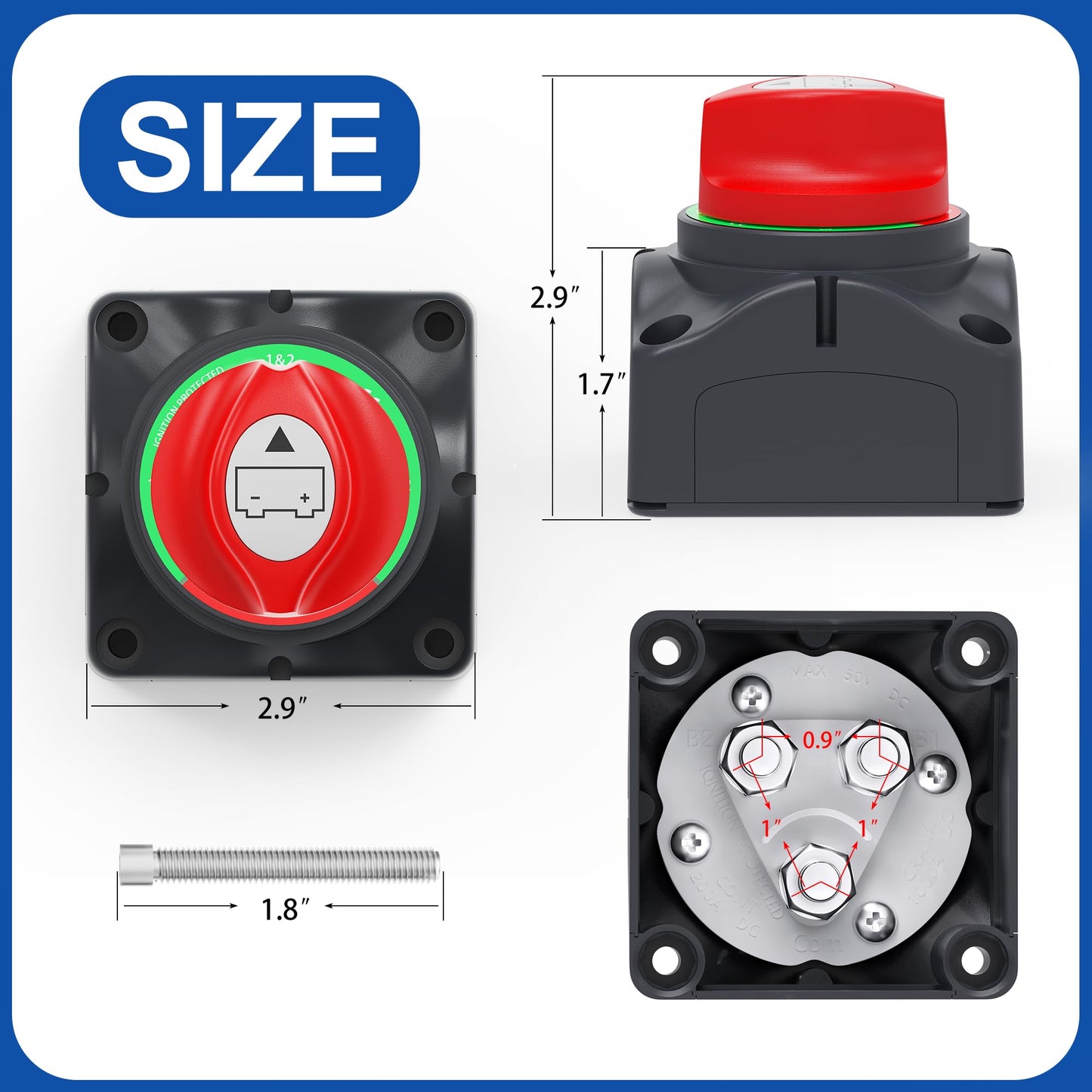 Joinfworld Battery Disconnect Switch 12V-48V Waterproof Marine Battery Cut Off Switch Master for Car Boat RV ATV UTV Vehicles