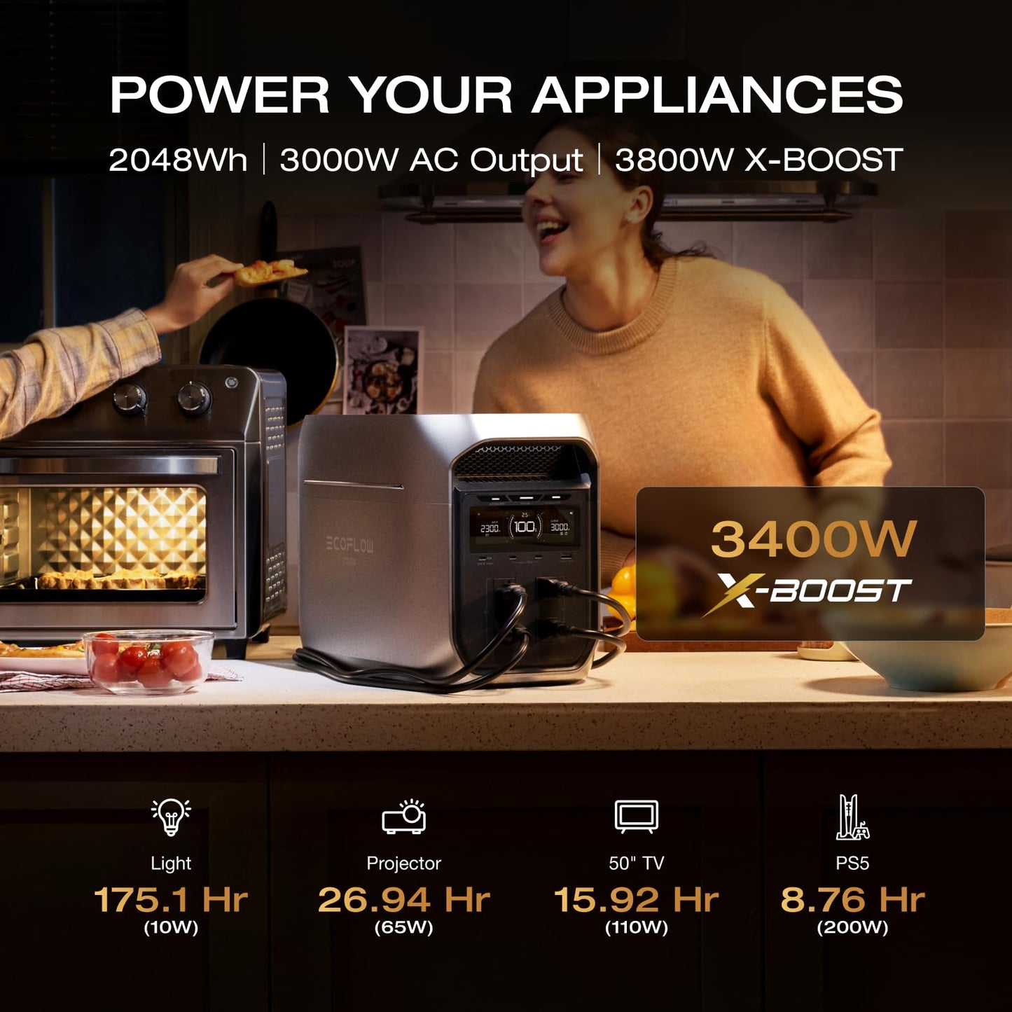 EF ECOFLOW Portable Power Station DELTA 3 Max, 2048Wh, 3400W X-Boost, Home