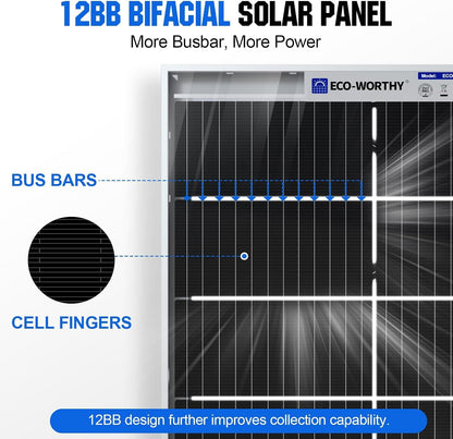 ECO-WORTHY 12V 195W Solar Panel Bifacial 12BB Monocrystalline
