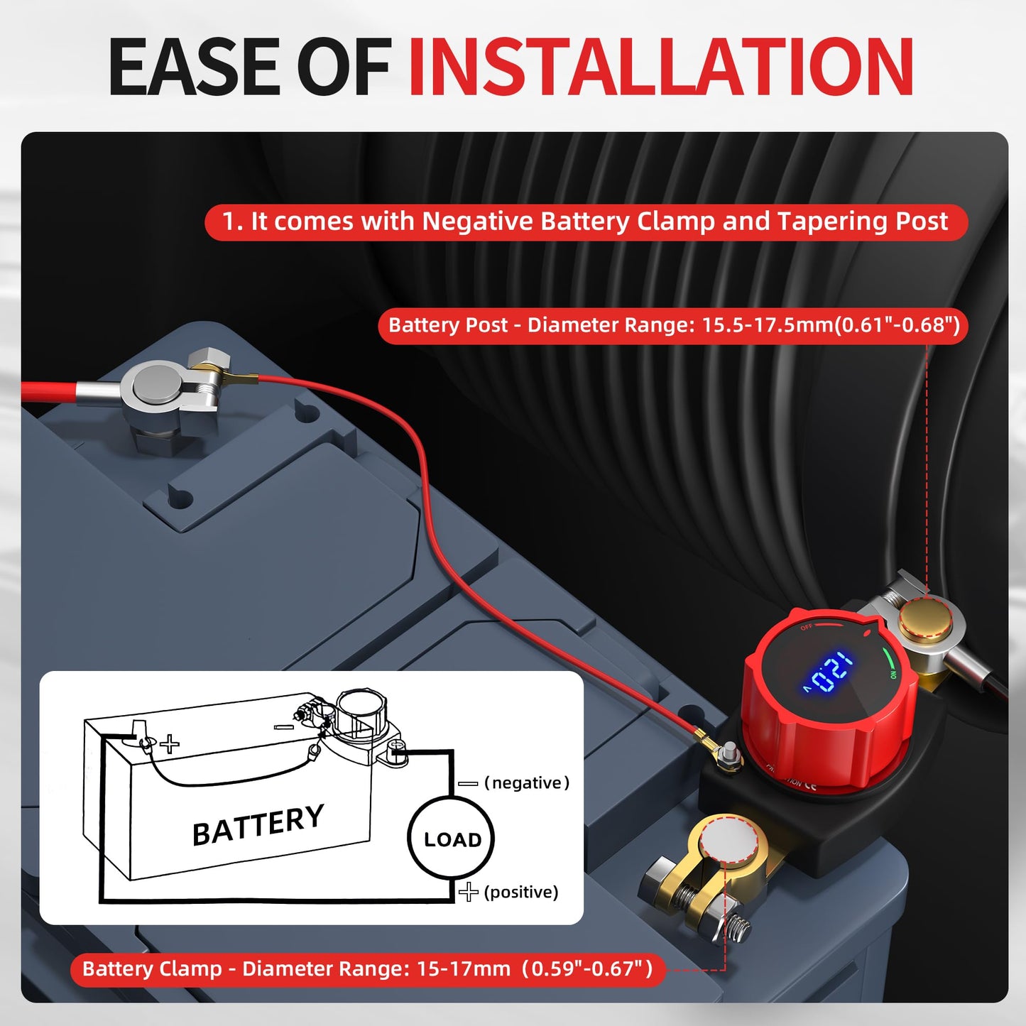 Joinfworld Battery Disconnect Switch 12V-48V Waterproof Marine Battery Cut Off Switch Master for Car Boat RV ATV UTV Vehicles