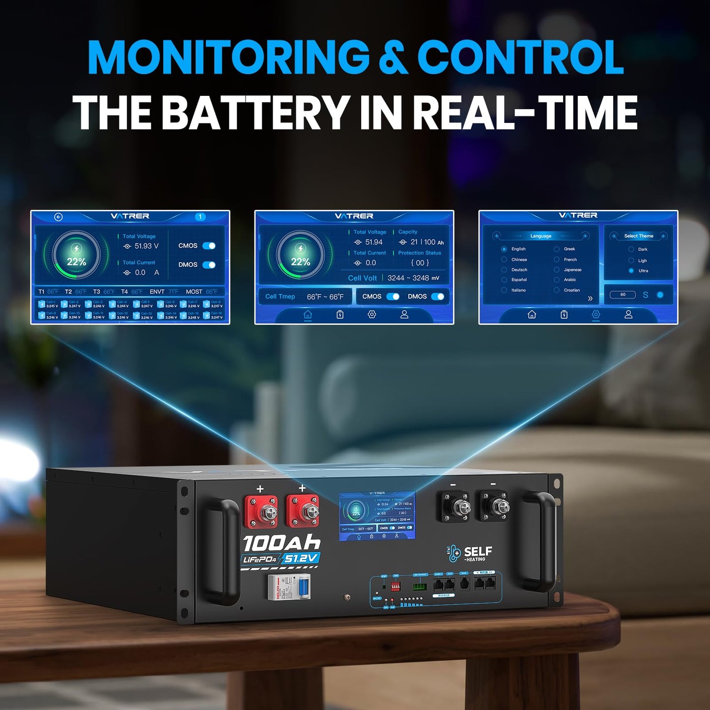 VATRER POWER 48V 100AH LiFePO4 Battery, Built-in 100A BMS