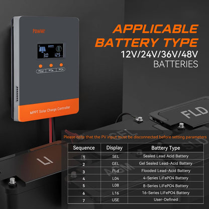 MPPT Charge Controller 60A 12V/24V/48V Auto, 60 amp Solar Charge Controller w/ LCD Display, Work with Lead-Acid and Lithium Batteries, Support 12(Max) Solar Regulator Connections in Parallel