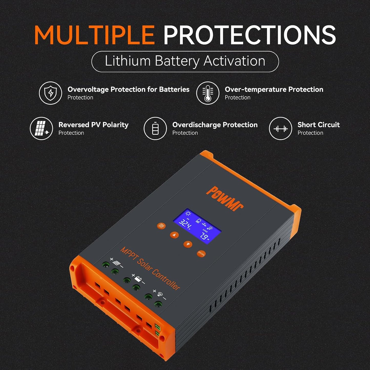 MPPT Charge Controller 60A 12V/24V/48V Auto, 60 amp Solar Charge Controller w/ LCD Display, Work with Lead-Acid and Lithium Batteries, Support 12(Max) Solar Regulator Connections in Parallel