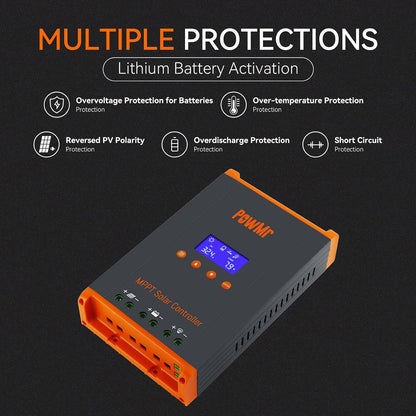 MPPT Charge Controller 60A 12V/24V/48V Auto, 60 amp Solar Charge Controller w/ LCD Display, Work with Lead-Acid and Lithium Batteries, Support 12(Max) Solar Regulator Connections in Parallel
