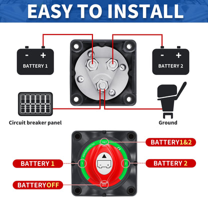 Joinfworld Battery Disconnect Switch 12V-48V Waterproof Marine Battery Cut Off Switch Master for Car Boat RV ATV UTV Vehicles